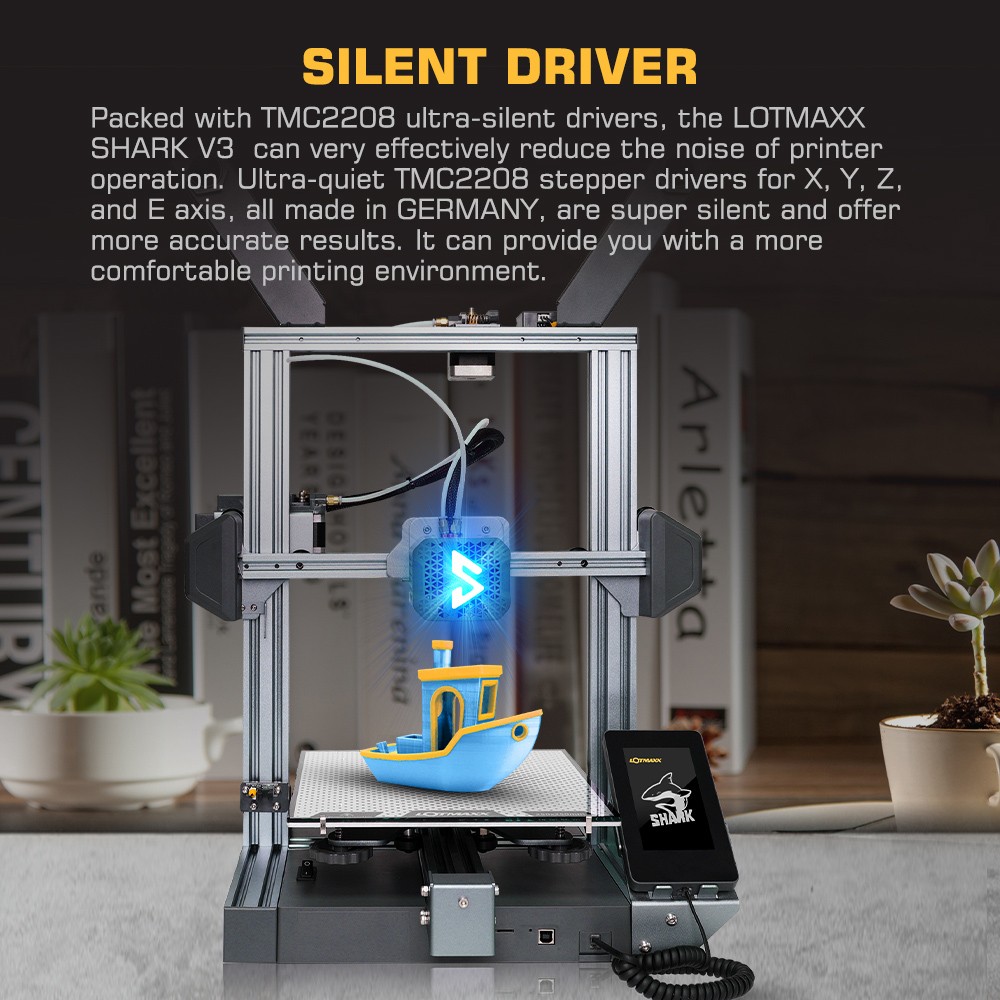 LOTMAXX Shark V3 3D Printer Laser Engraver, Auto Leveling, Dual Extruder, Dual-Color Printing, Glass Build Plate, 235*235*265mm - Grey