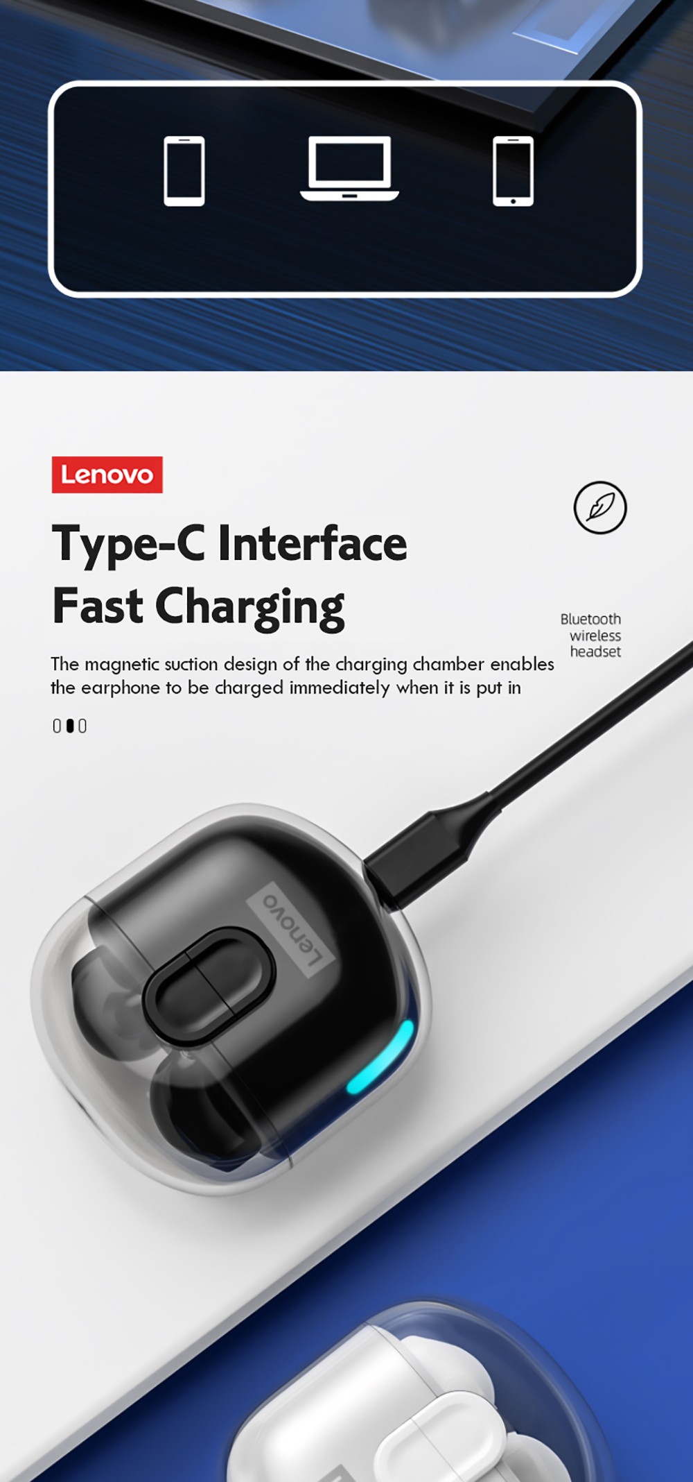 Lenovo Thinkplus LP12 TWS Headphones HiFi Stereo Touch Bluetooth Earphone Noise Canceling Earbuds With Dual Mic - Black