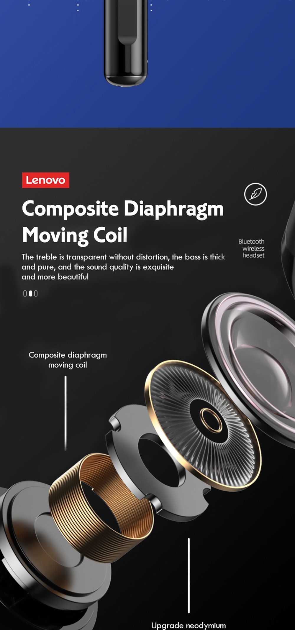 Lenovo Thinkplus LP12 TWS Headphones HiFi Stereo Touch Bluetooth Earphone Noise Canceling Earbuds With Dual Mic - Black