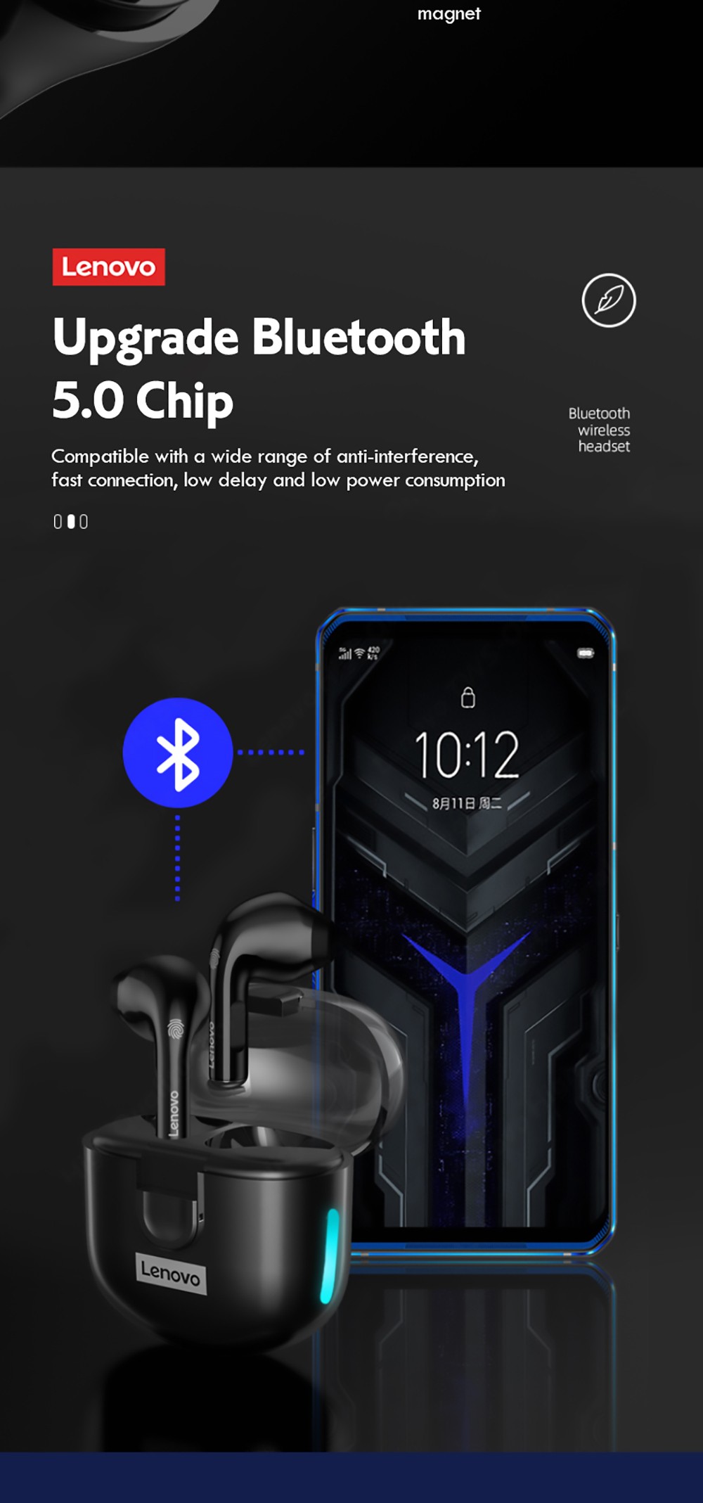 Lenovo Thinkplus LP12 TWS Headphones HiFi Stereo Touch Bluetooth Earphone Noise Canceling Earbuds With Dual Mic - Black