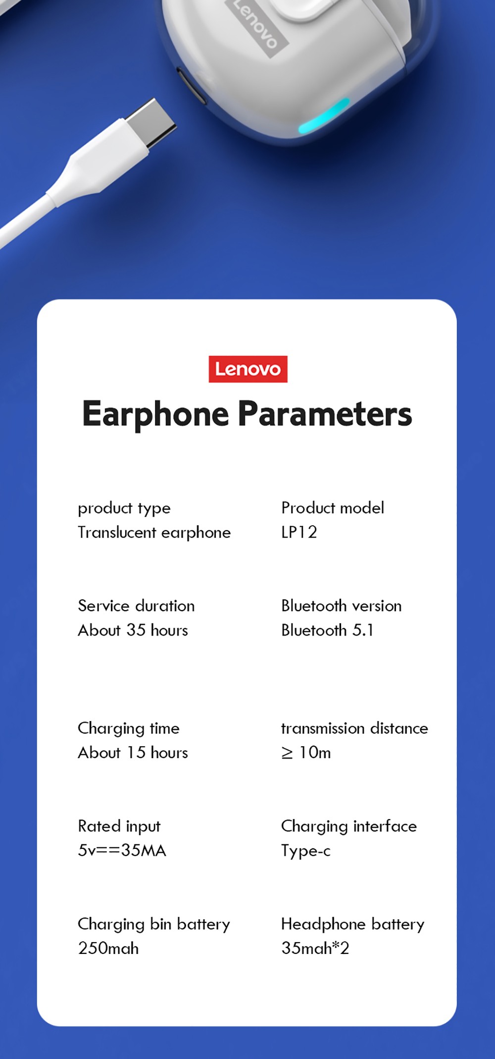 Lenovo Thinkplus LP12 TWS Headphones HiFi Stereo Touch Bluetooth Earphone Noise Canceling Earbuds With Dual Mic - White 15 Lenovo Thinkplus LP12 TWS Headphones HiFi Stereo Touch Bluetooth Earphone Noise Canceling Earbuds With Dual Mic - White