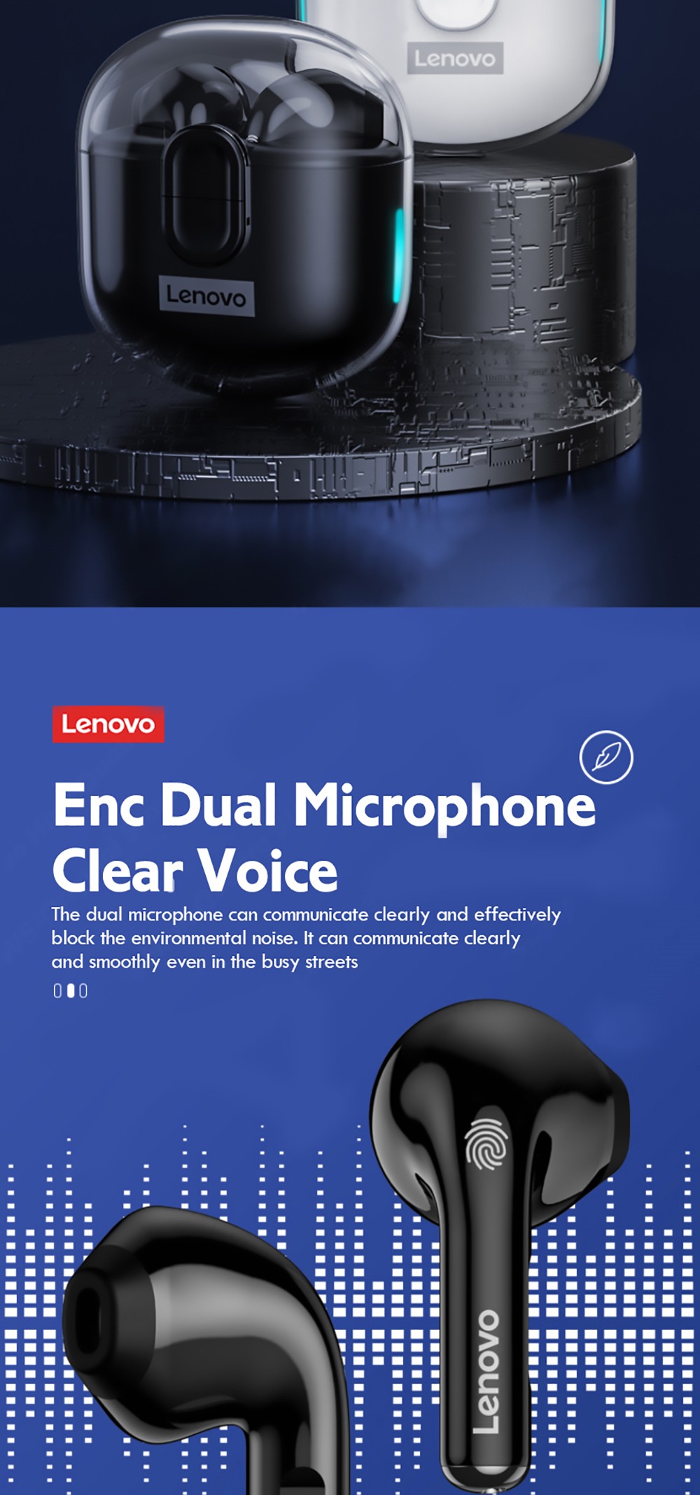 Lenovo Thinkplus LP12 TWS Headphones HiFi Stereo Touch Bluetooth Earphone Noise Canceling Earbuds With Dual Mic - White 6 Lenovo Thinkplus LP12 TWS Headphones HiFi Stereo Touch Bluetooth Earphone Noise Canceling Earbuds With Dual Mic - White
