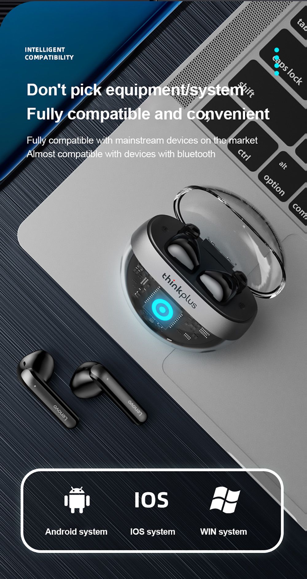 Lenovo Thinkplus T40 TWS Earphone BT5.2 Stereo Noise Cancelling Low Latency with Microphone Gaming Sports Earbuds Black