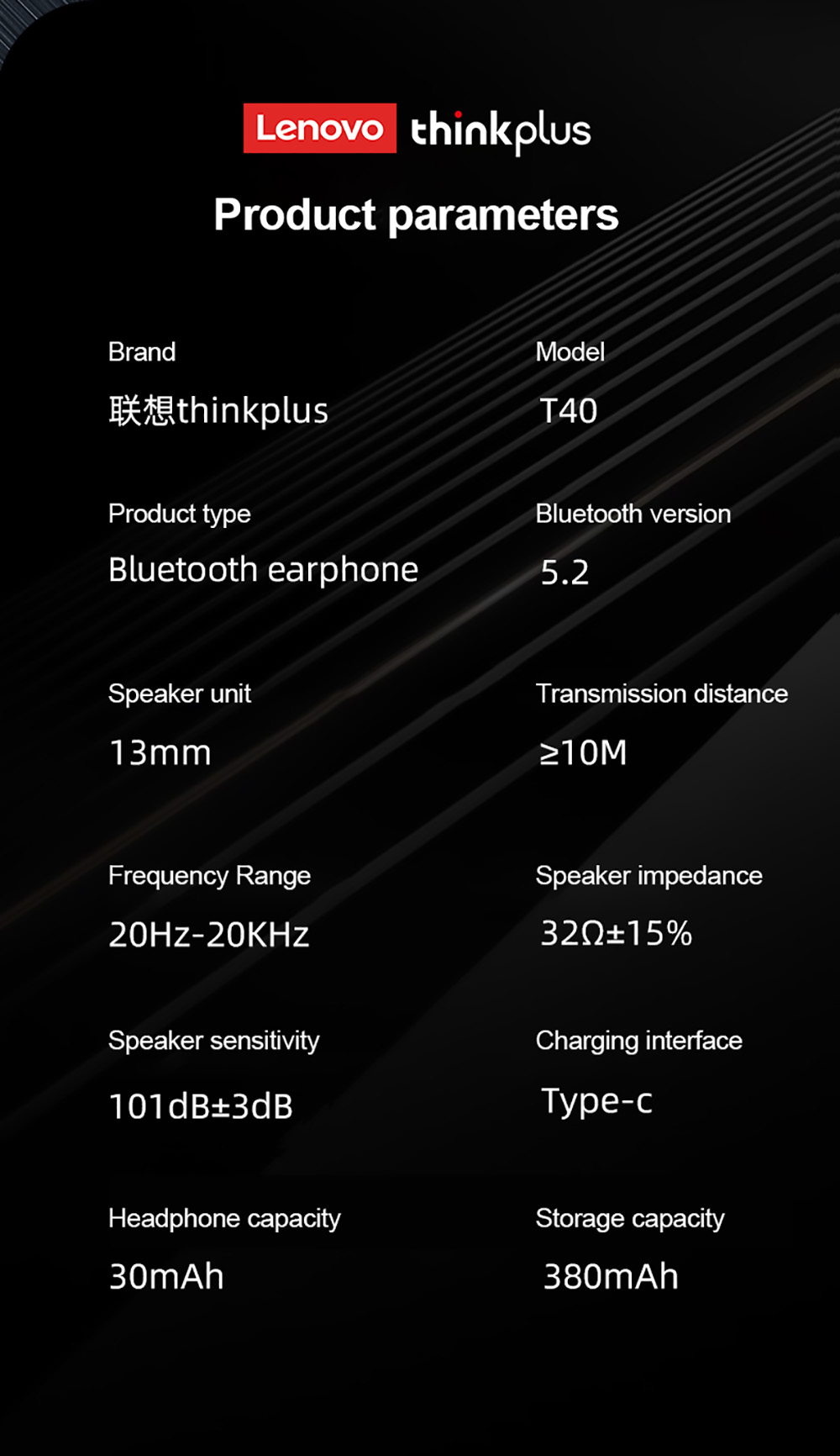 Lenovo Thinkplus T40 TWS Earphone BT5.2 Stereo Noise Cancelling Low Latency with Microphone Gaming Sports Earbuds Black