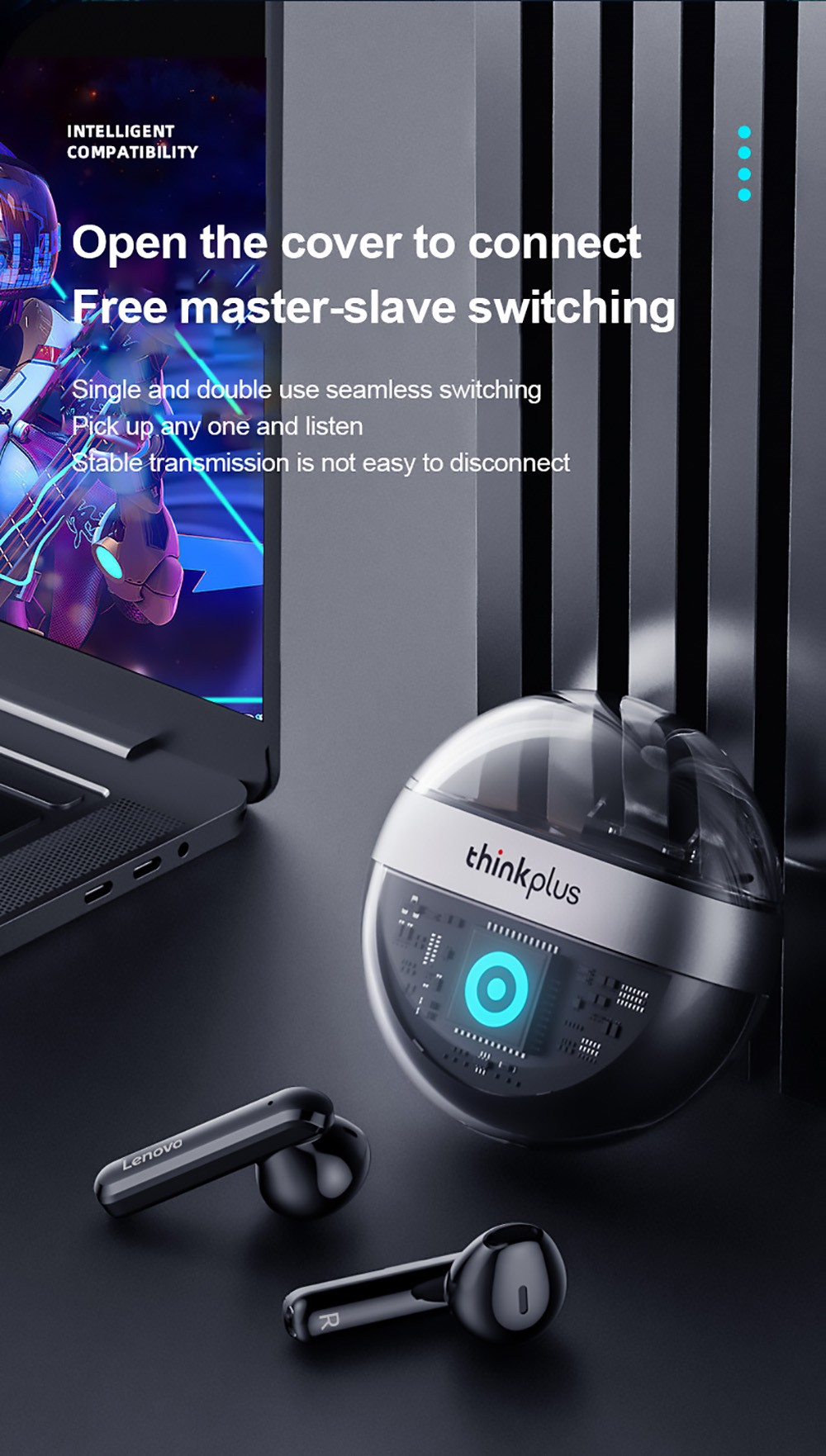 Lenovo Thinkplus T40 TWS Earphone BT5.2 Stereo Noise Cancelling Low Latency with Microphone Gaming Sports Earbuds Black