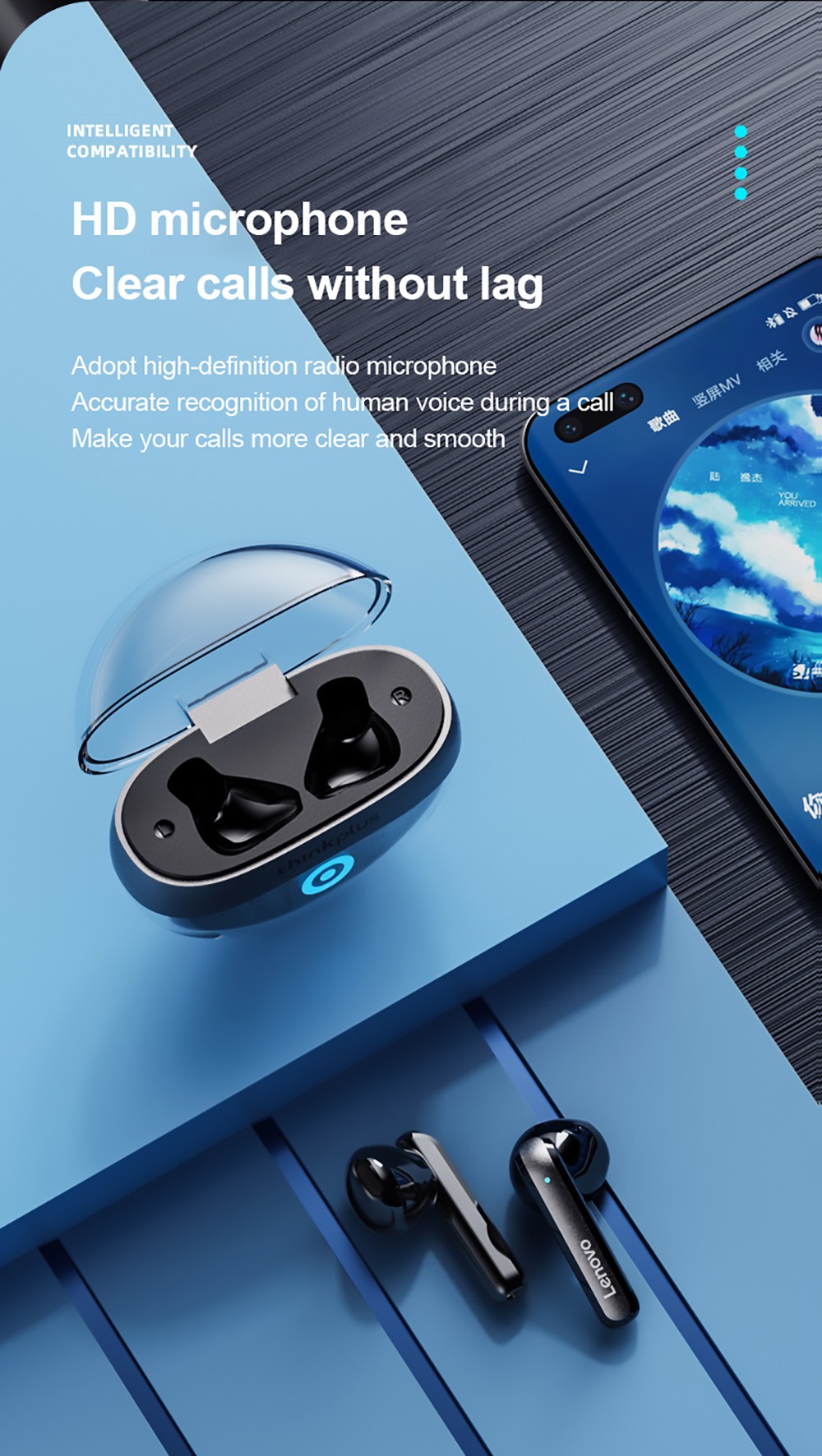 Lenovo Thinkplus T40 TWS Earphone BT5.2 Stereo Noise Cancelling Low Latency with Microphone Gaming Sports Earbuds Black