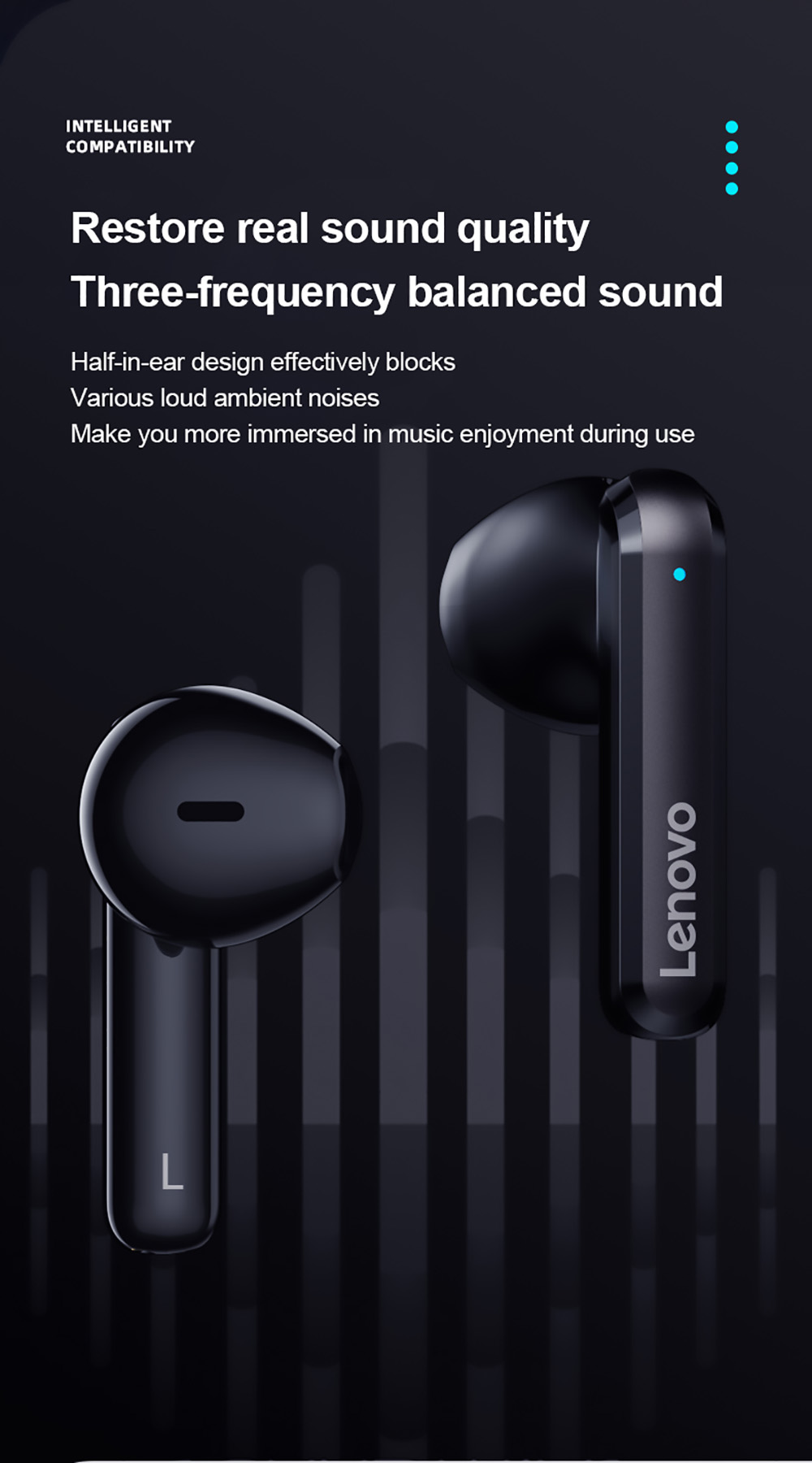 Lenovo Thinkplus T40 TWS Earphone BT5.2 Stereo Noise Cancelling Low Latency with Microphone Gaming Sports Earbuds Black