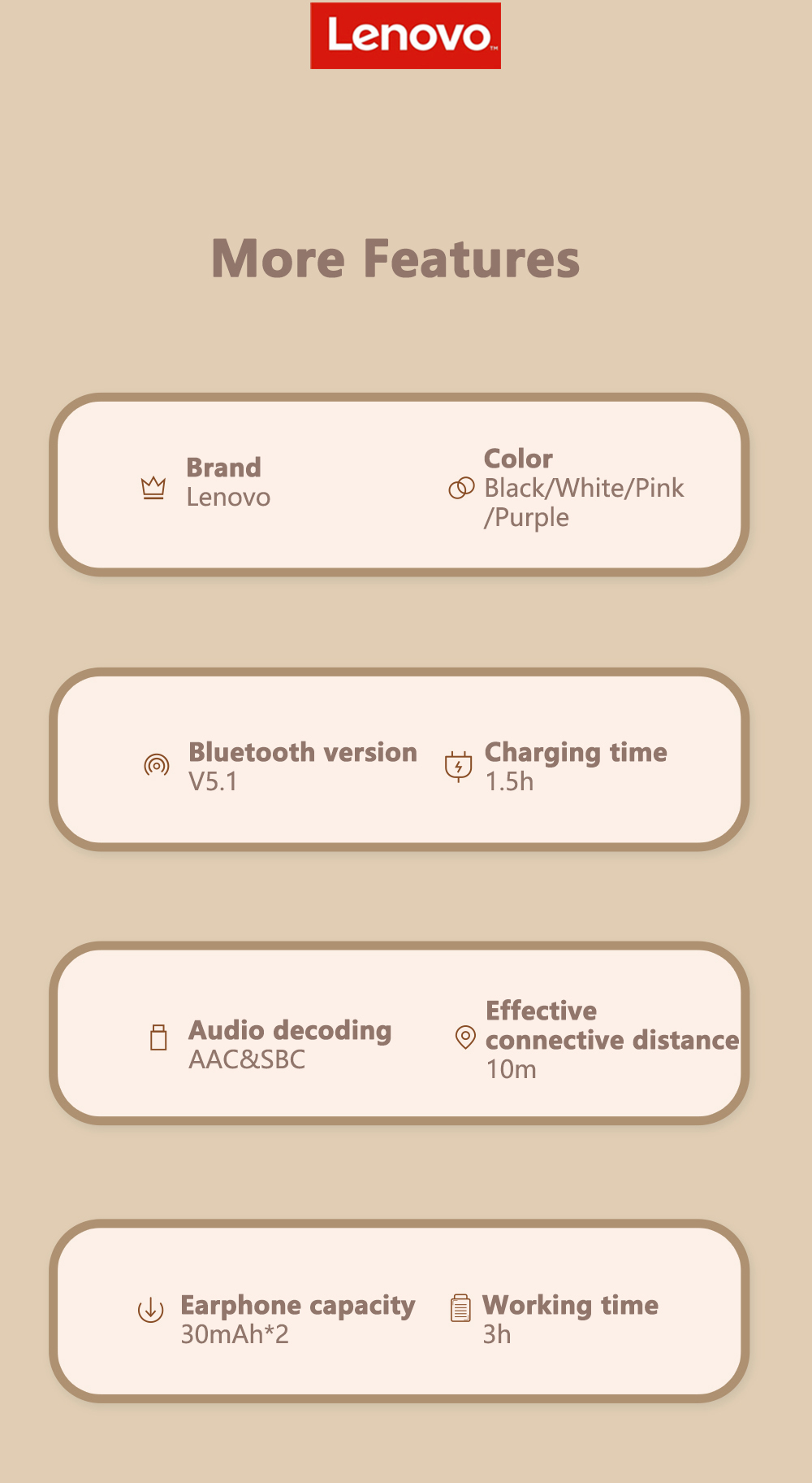 Lenovo Thinkplus X15 Pro True Wireless Earphone BT5.1 Noise Cancelling AAC/SBC Low Latency with Microphone - Pink