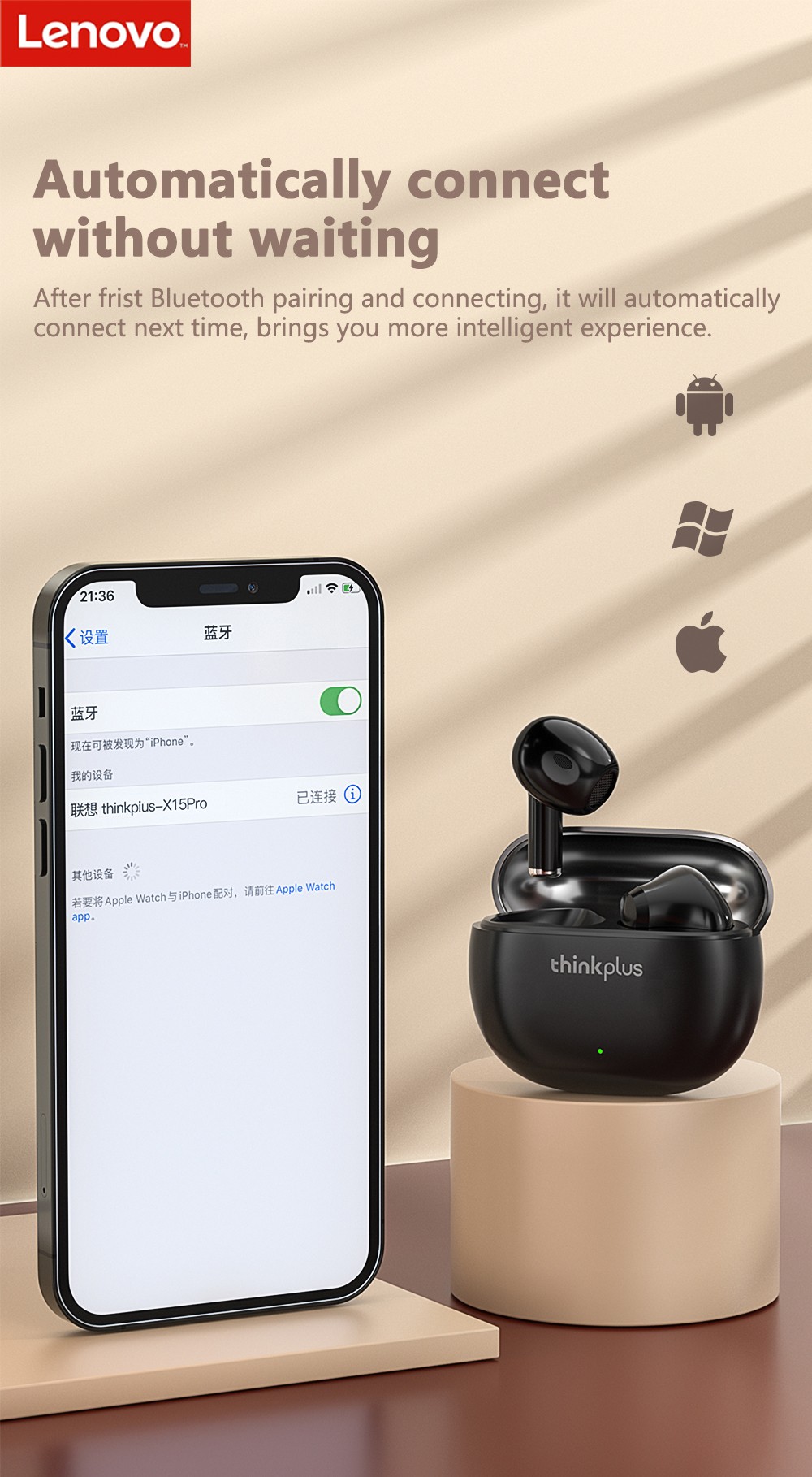 Lenovo Thinkplus X15 Pro True Wireless Earphone BT5.1 Noise Cancelling AAC/SBC Low Latency with Microphone - Purple