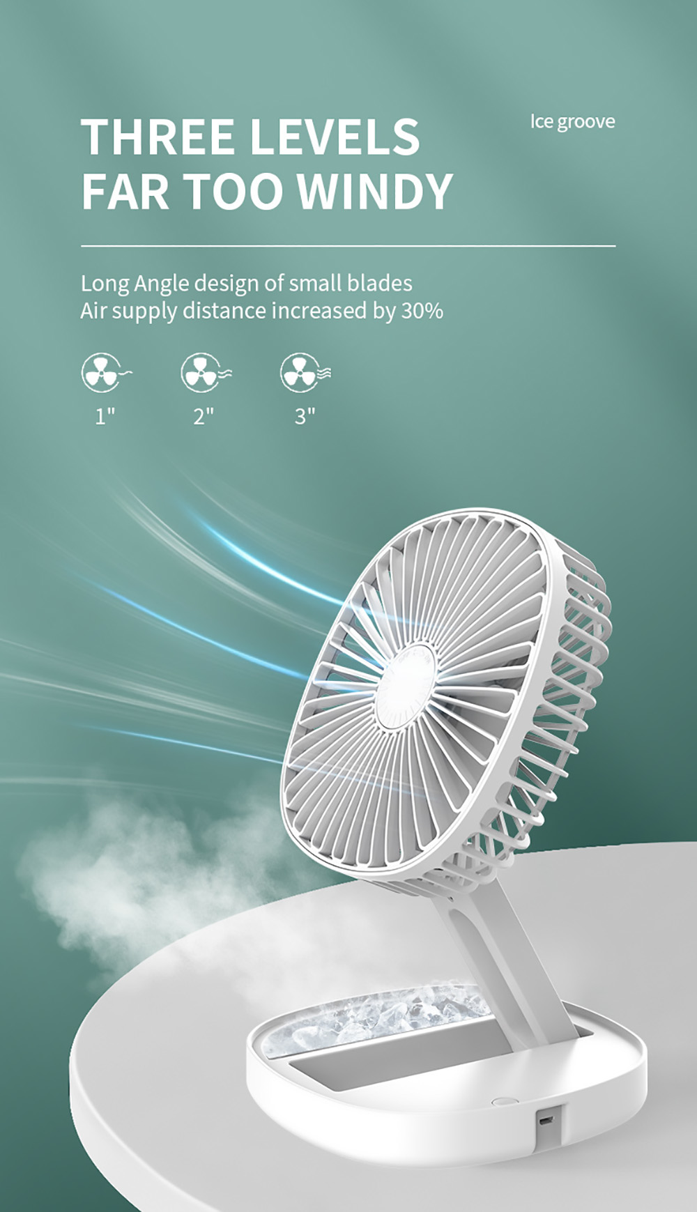 Multifunction Folding Fan, 3 Levels Speed, Aromatherapy Cooling Fan, 1200mAh Battery, USB Charging, Low Noise - Grey