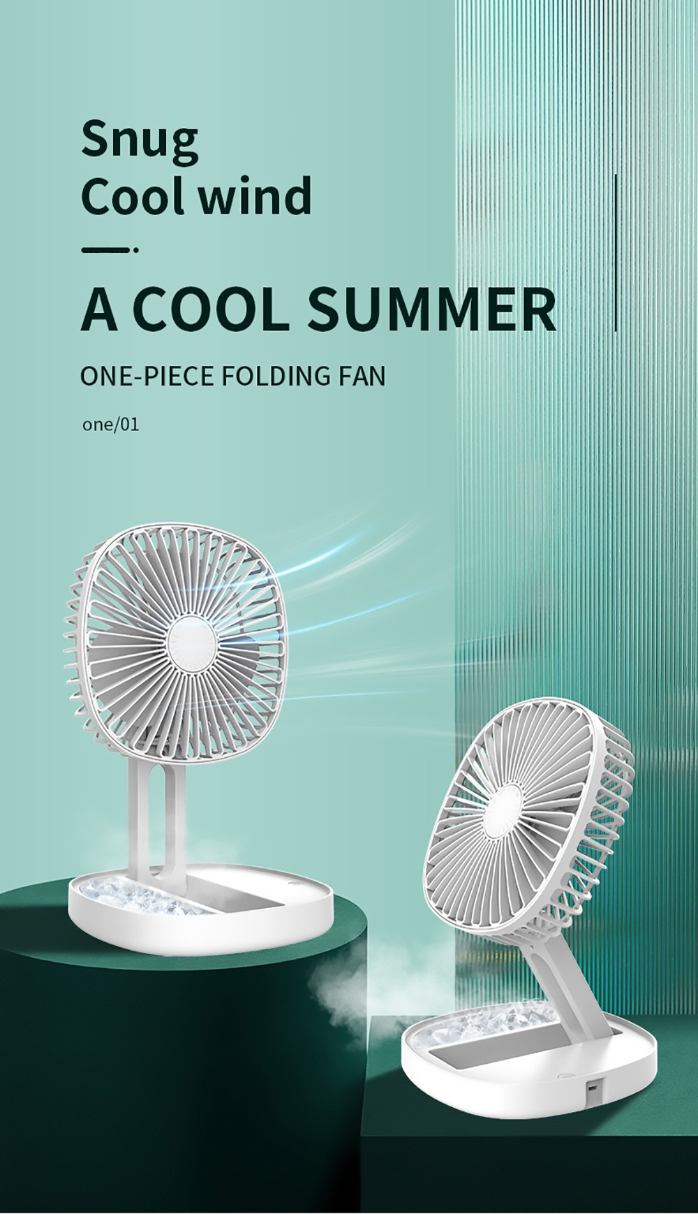 Multifunction Folding Fan, 3 Levels Speed, Aromatherapy Cooling Fan, 1200mAh Battery, USB Charging, Low Noise - White