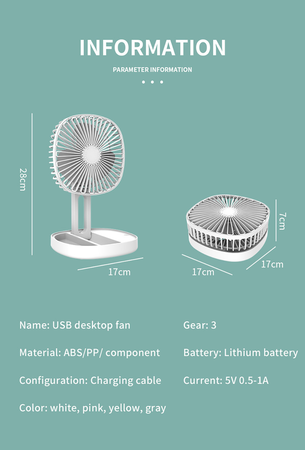 Multifunction Folding Fan, 3 Levels Speed, Aromatherapy Cooling Fan, 1200mAh Battery, USB Charging, Low Noise - White