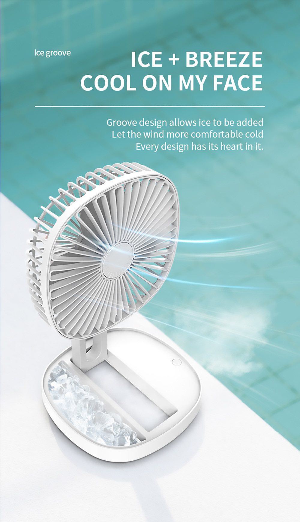 Multifunction Folding Fan, 3 Levels Speed, Aromatherapy Cooling Fan, 1200mAh Battery, USB Charging, Low Noise - White