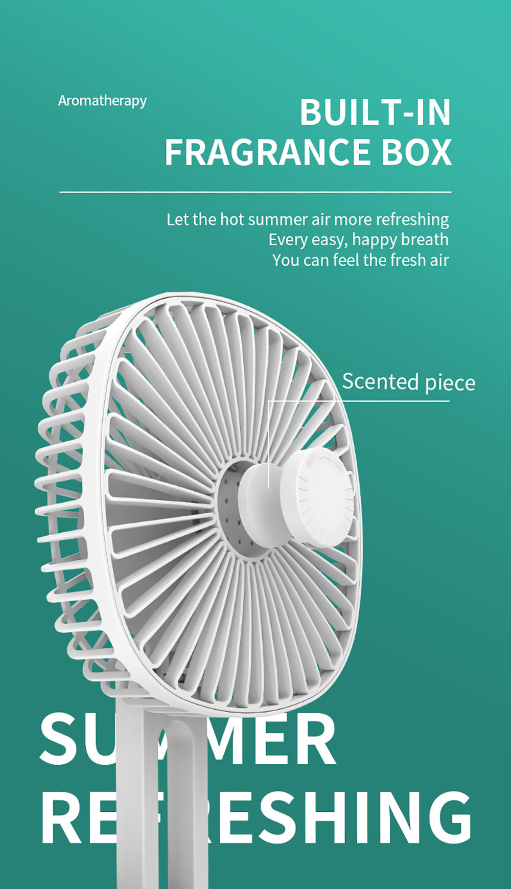 Multifunction Folding Fan, 3 Levels Speed, Aromatherapy Cooling Fan, 1200mAh Battery, USB Charging, Low Noise - White