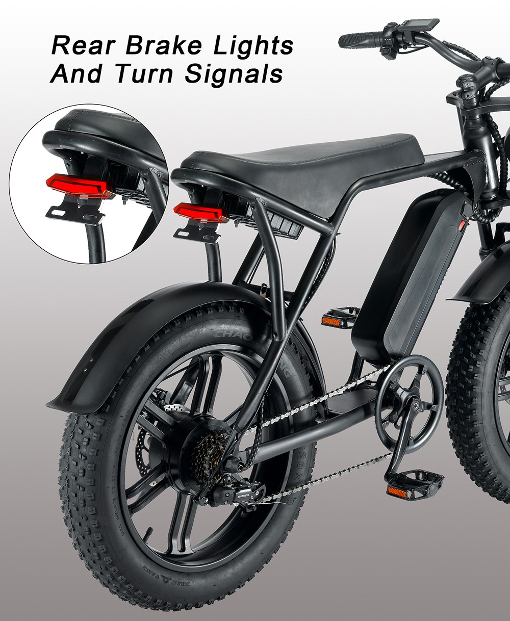 OUXI V8 Electric Bike 20*4.0 Inch Fat Tires 750W Motor 50Km/h Max Speed 48V 15Ah Battery Retro Ebike Max Load 150kg Dual Disc Brake Shimano 7-Speed Gear 21 OUXI V8 Electric Bike 15Ah Battery 750W Motor 20 Inch 48Km/h Max Speed Retro Ebike Max Load 150kg