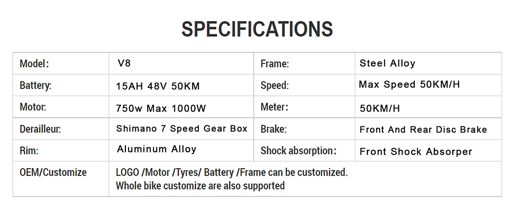 OUXI V8 Electric Bike 15Ah Battery 750W Motor 20 Inch 50Km/h Max Speed Retro Ebike Max Load 150kg