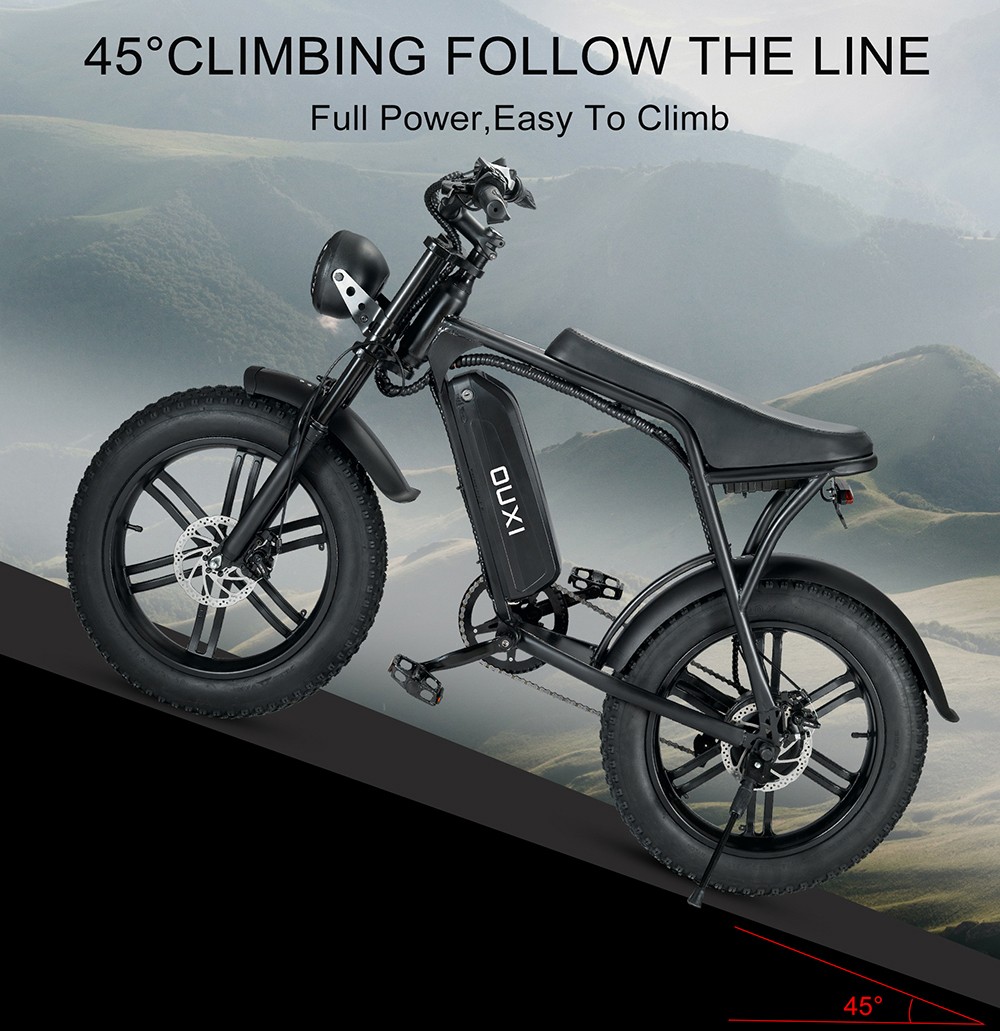 OUXI V8 Electric Bike 15Ah Battery 750W Motor 20 Inch 50Km/h Max Speed Retro Ebike Max Load 150kg