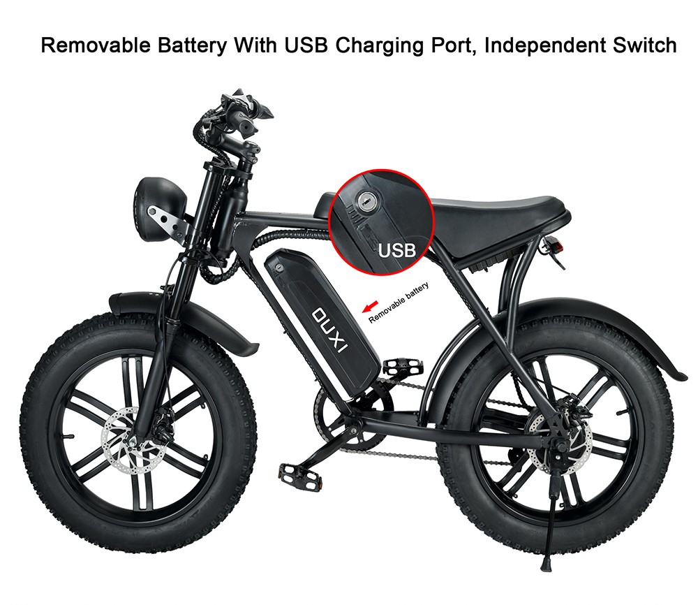 OUXI V8 Electric Bike 15Ah Battery 750W Motor 20 Inch 50Km/h Max Speed Retro Ebike Max Load 150kg