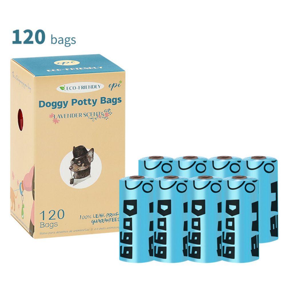 Pet Garbage Bag 1.5cmm Thickness Dog Poop Bags, EPI Fully Degradable Pet Waste Bags, 8 Rolls 120 Counts - Blue