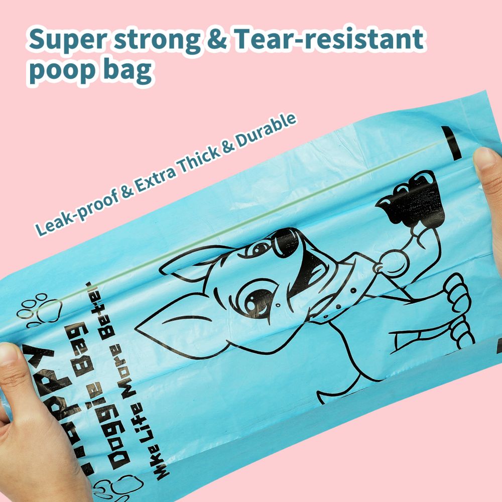 Pet Garbage Bag 1.5cmm Thickness Dog Poop Bags, EPI Fully Degradable Pet Waste Bags, 8 Rolls 120 Counts - Blue