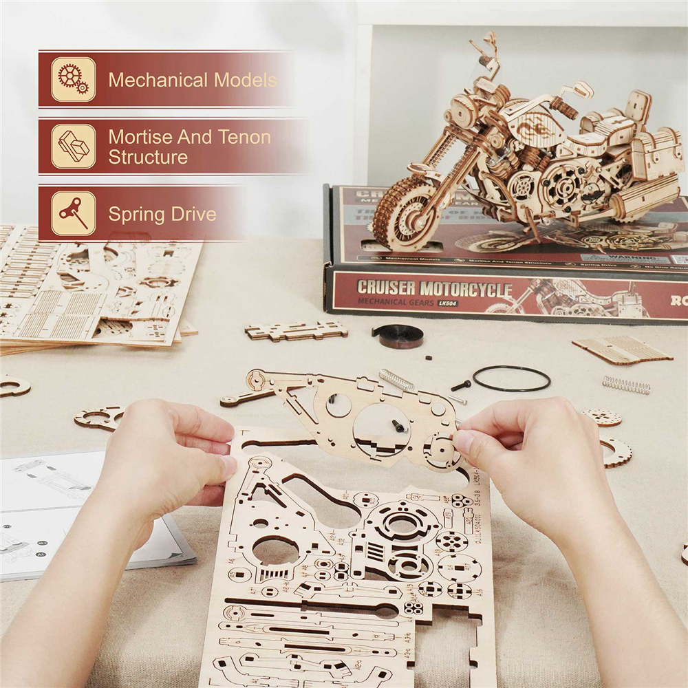 ROBOTIME LK504 ROKR Cruiser Motorcycle 3D Wooden Puzzle Kit, 420Pcs