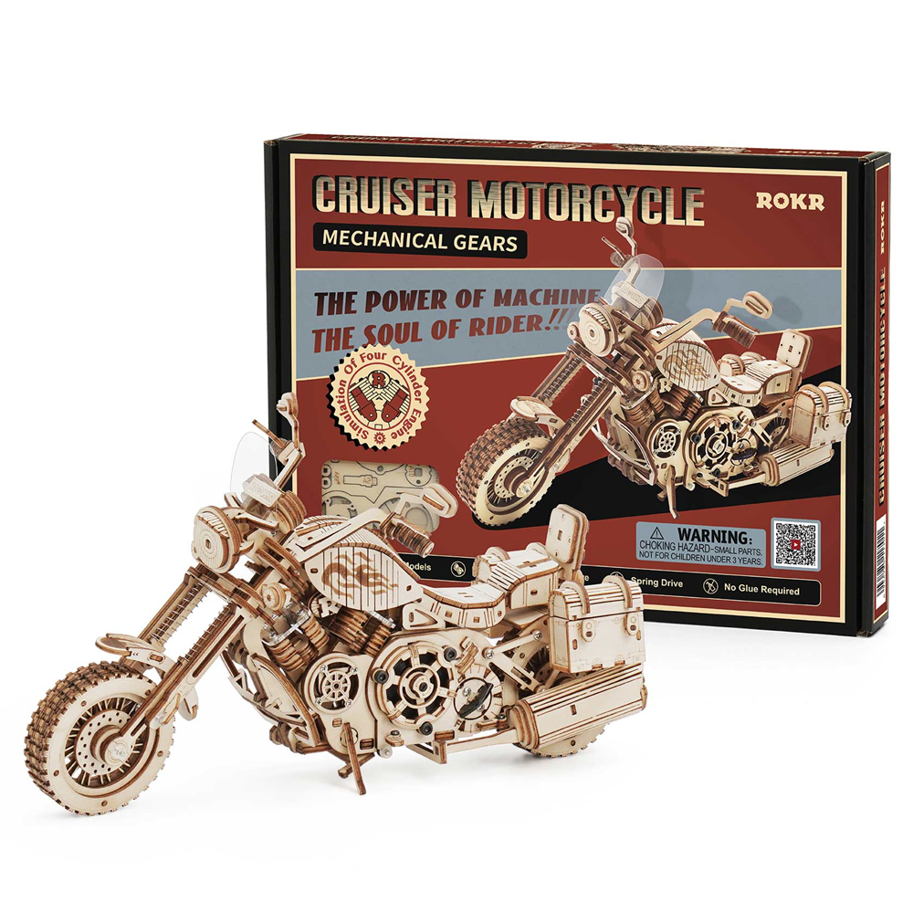 ROBOTIME LK504 ROKR Cruiser Motorcycle 3D Wooden Puzzle Kit, 420Pcs