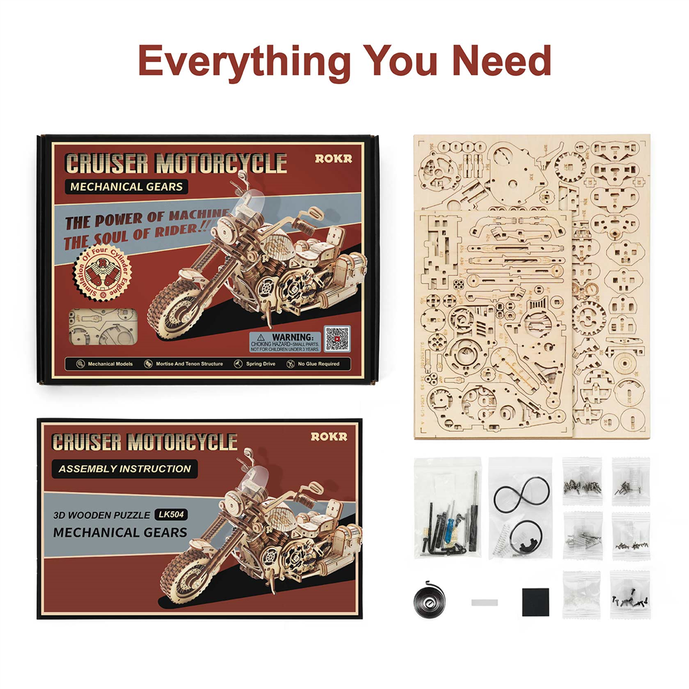 ROBOTIME LK504 ROKR Cruiser Motorcycle 3D Wooden Puzzle Kit, 420Pcs