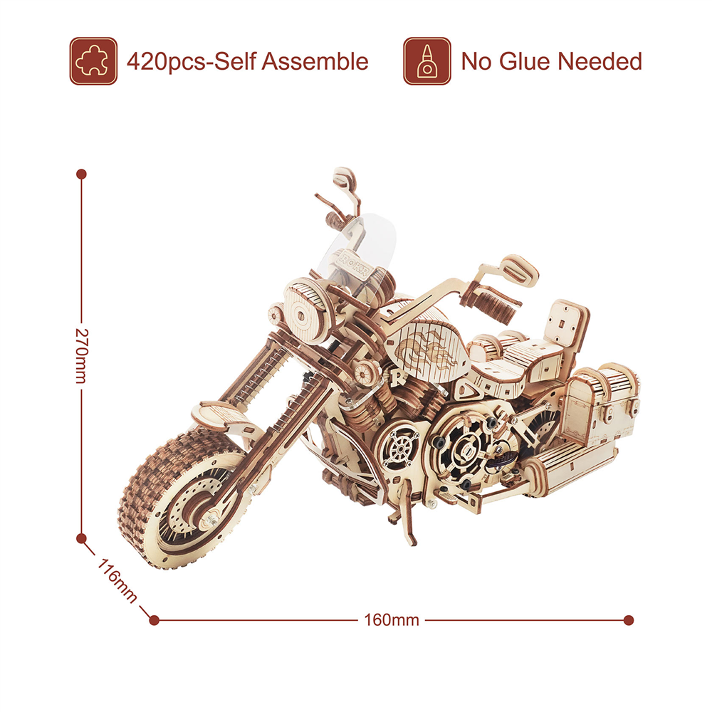 ROBOTIME LK504 ROKR Cruiser Motorcycle 3D Wooden Puzzle Kit, 420Pcs