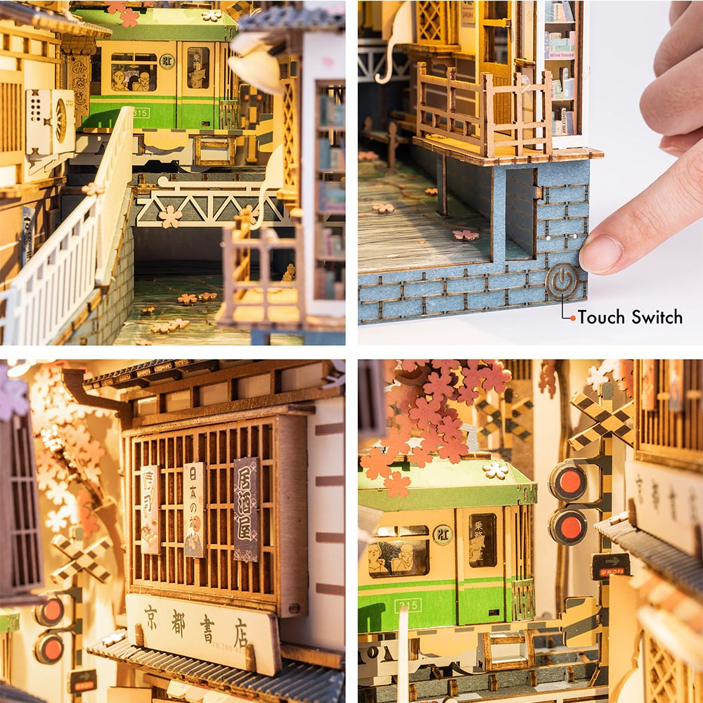 ROBOTIME TGB01 Rolife Sakura Densya 3D Wooden Puzzle DIY Miniature House Book Nook Kit, 340Pcs