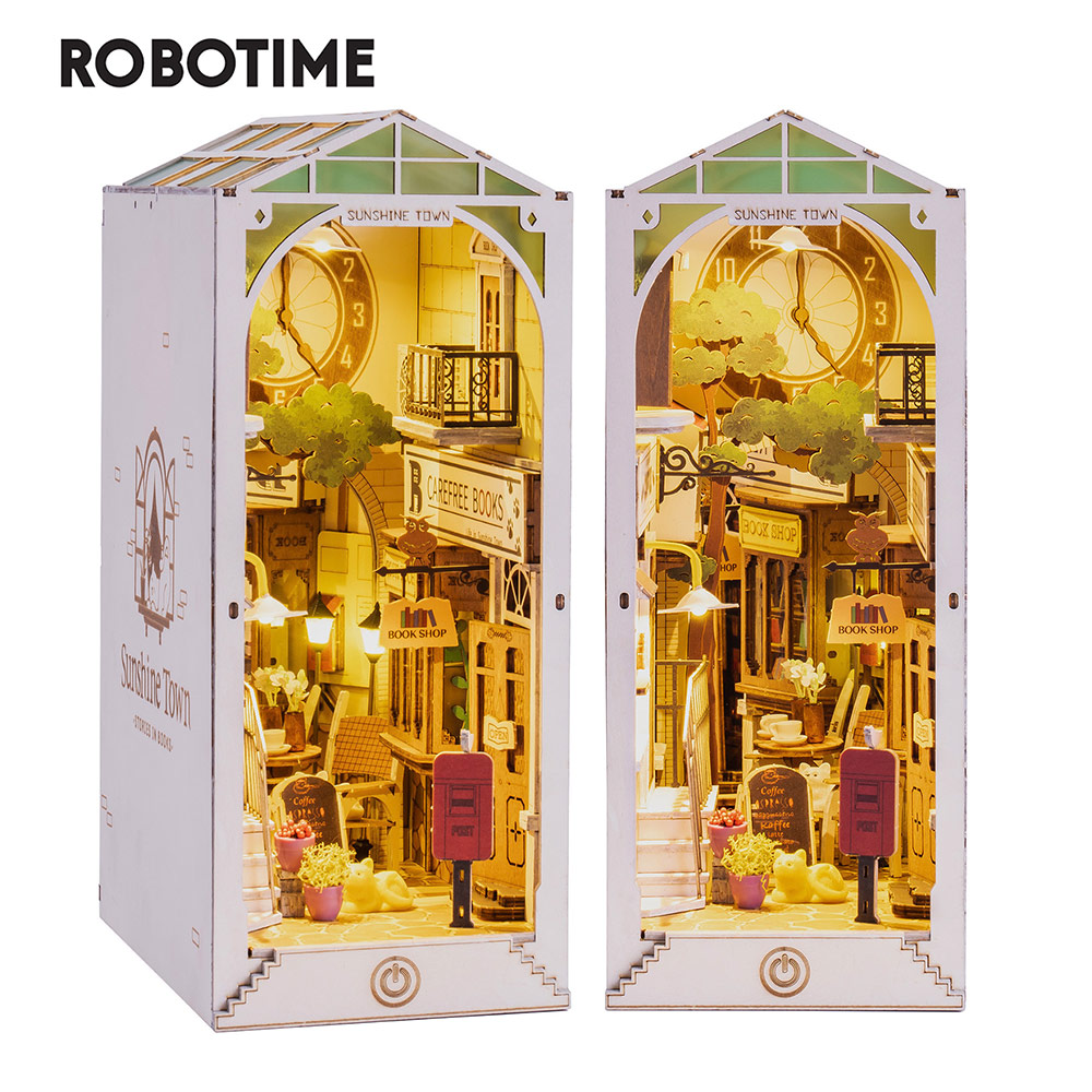 ROBOTIME TGB02 Rolife Sunshine Town 3D Wooden DIY Miniature House Book Nook Puzzle Kit, 246Pcs