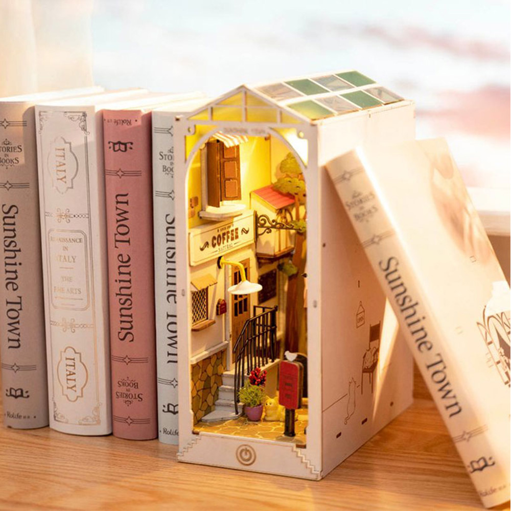 ROBOTIME TGB02 Rolife Sunshine Town 3D Wooden DIY Miniature House Book Nook Puzzle Kit, 246Pcs