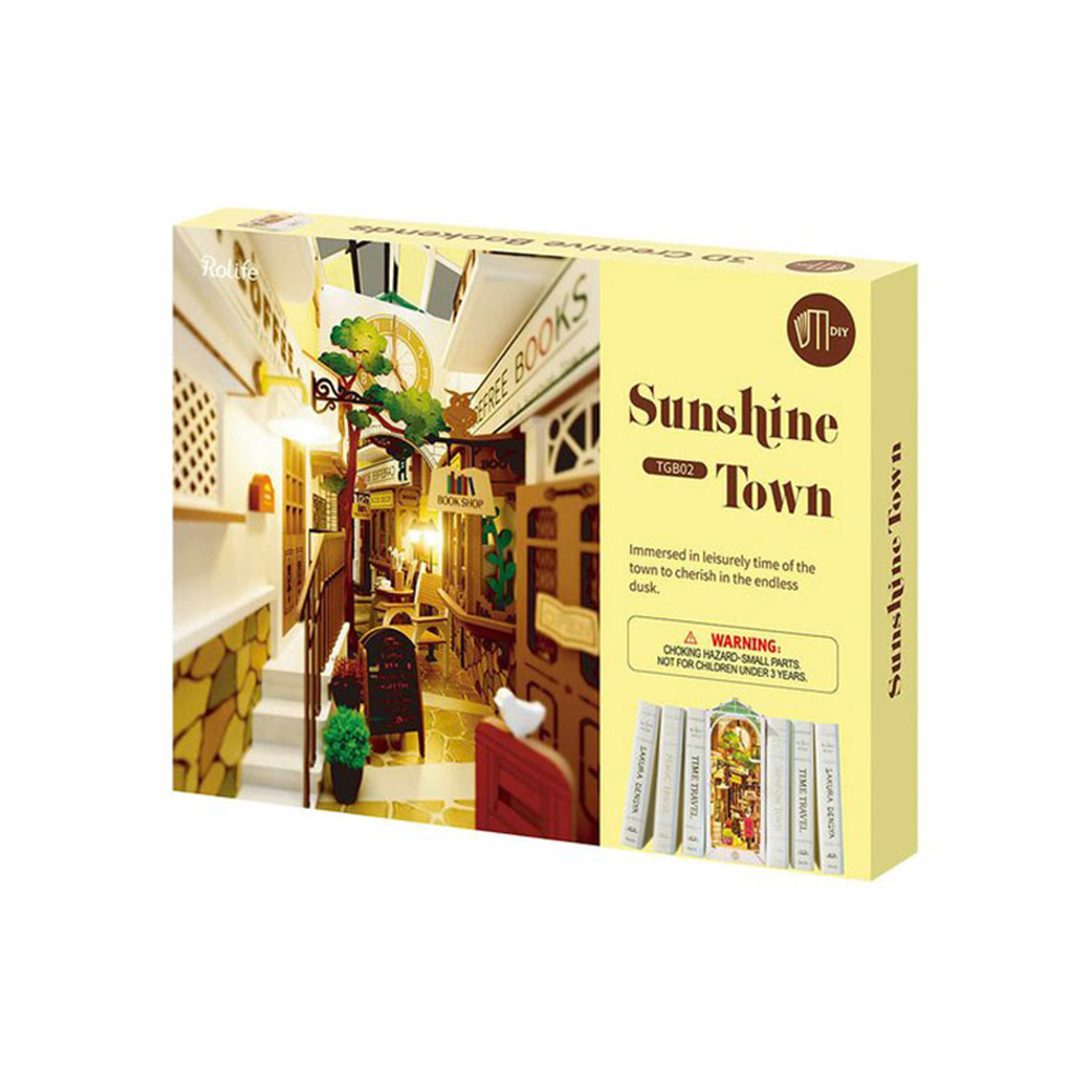 ROBOTIME TGB02 Rolife Sunshine Town 3D Wooden DIY Miniature House Book Nook Puzzle Kit, 246Pcs