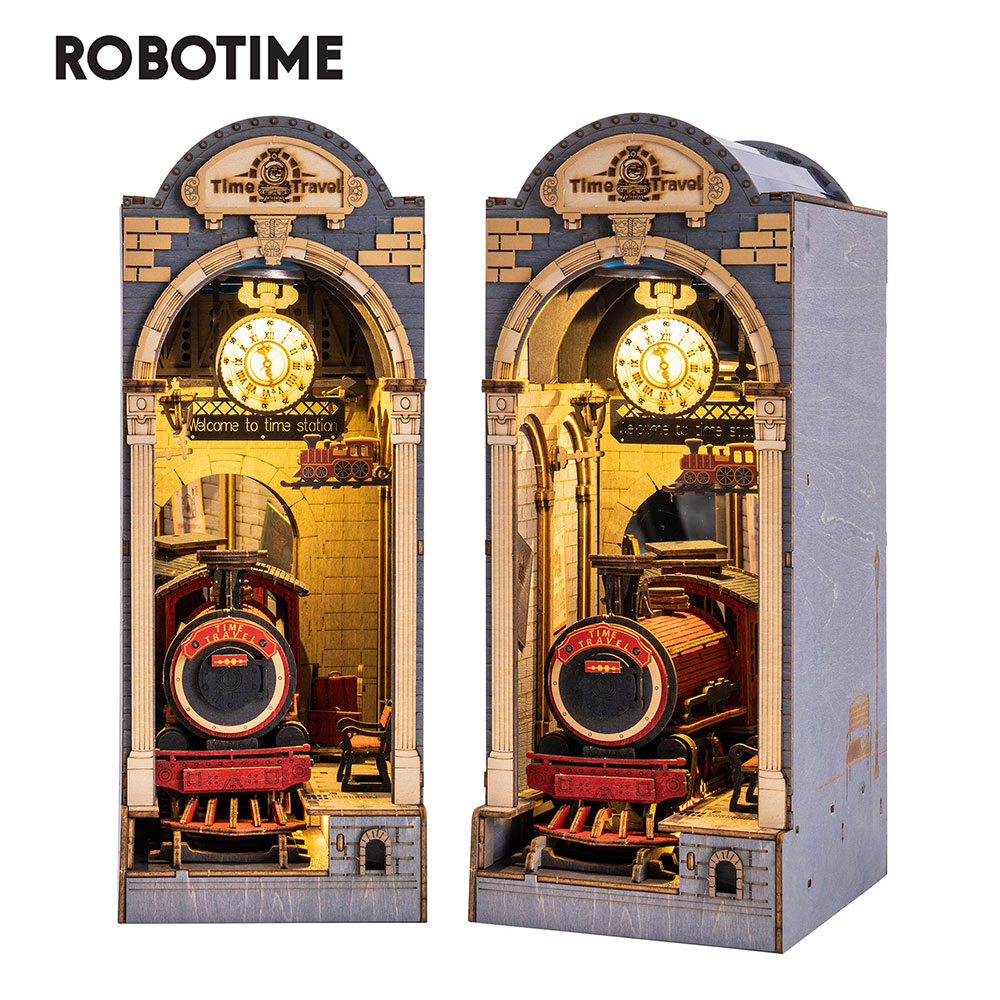 ROBOTIME TGB04 Rolife Time Travel Train 3D Wooden DIY Miniature House Book Nook Puzzle Kit, 258Pcs