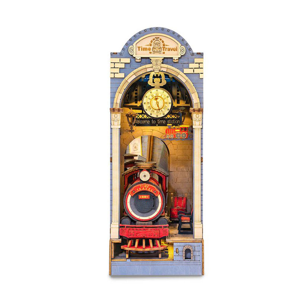 ROBOTIME TGB04 Rolife Time Travel Train 3D Wooden DIY Miniature House Book Nook Puzzle Kit, 258Pcs