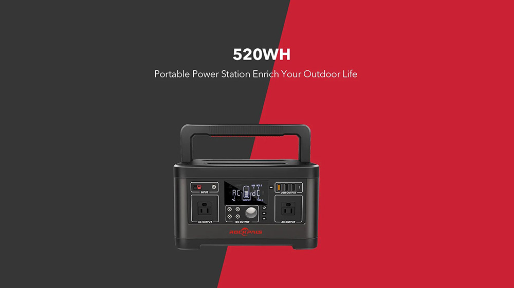 ROCKPALS 500W Portable Power Station, 520WH Solar Generator, Pure Sine Wave, QC3.0 Fast Charging, LED Display