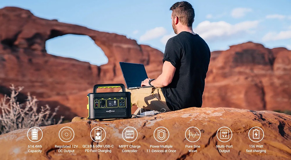 ROCKPALS Freeman 600W Portable Power Station, 614.4Wh Solar Generator, 156W Fast Charging, Pure Sine Wave, MPPT Solar Controller