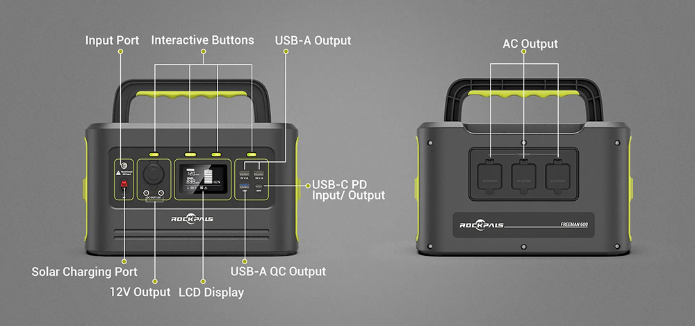 ROCKPALS Freeman 600W Portable Power Station, 614.4Wh Solar Generator, 156W Fast Charging, Pure Sine Wave, MPPT Solar Controller