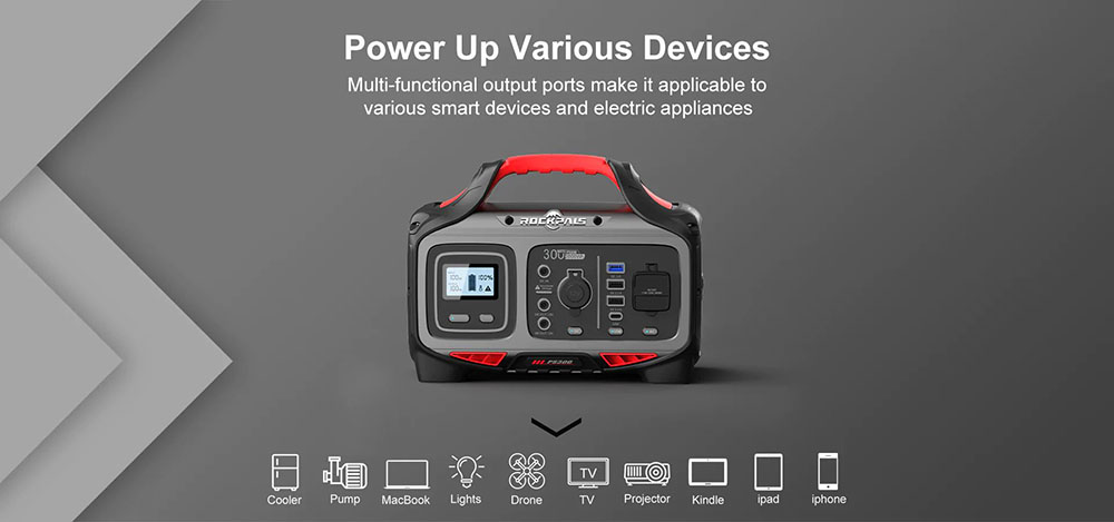 ROCKPALS Rockpower 300W Portable Power Station, 280Wh Solar Generator, 110V Pure Sine Wave, Built-in MPPT Solar Controller