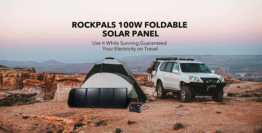 ROCKPALS SP003 100W Foldable Solar Panel, 21.5%-23.5% Conversion Efficiency, Long Lifecycle, Support Parallel, QC 3.0 Fast Charging