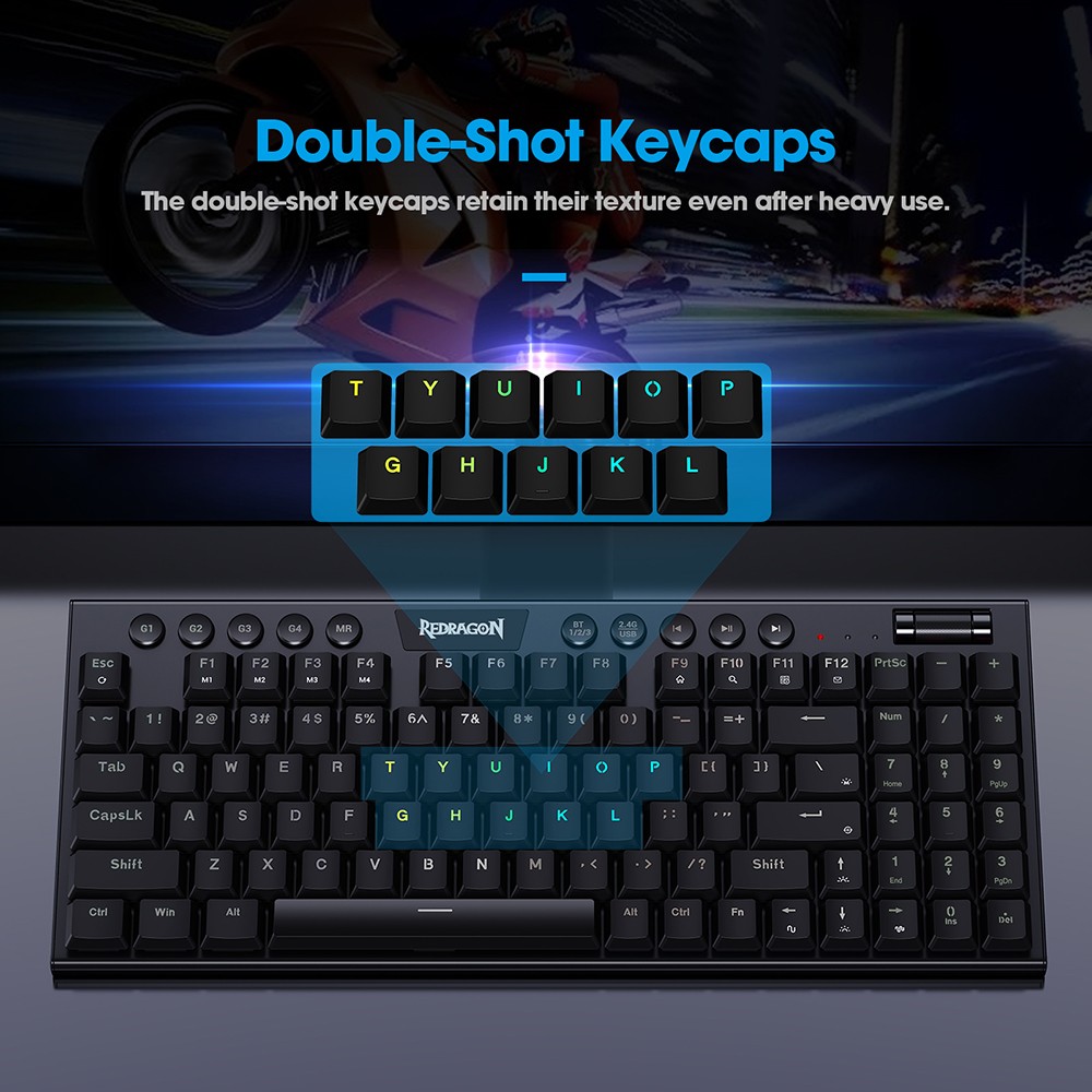 Redragon K625P-KBS Yi pro Wireless Bluetooth Tri-Mode RGB Mechanical Keyboard Ultra-Thin Low Profile Blue Switch - Black