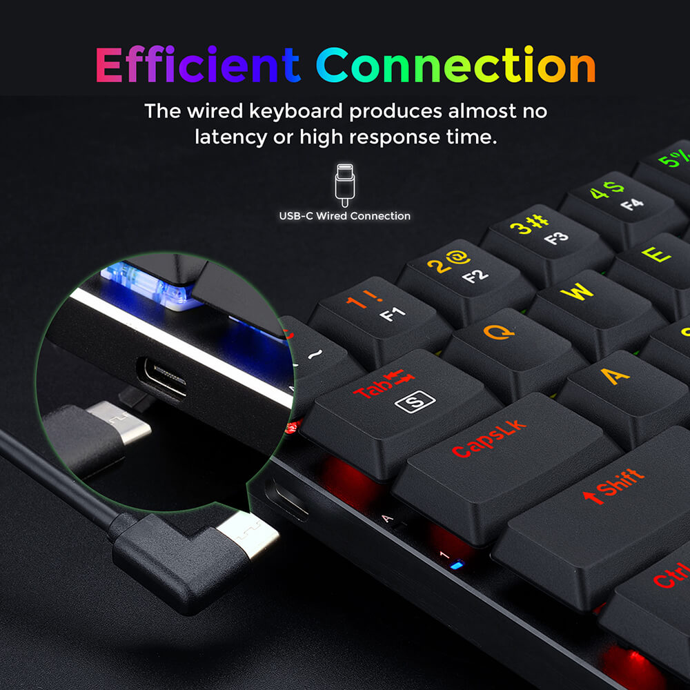 Redragon K626P-KB Ashe 78 Keys Wired RGB Compact Mechanical Keyboard Ultra-Thin with Numpad Blue Switch - Black