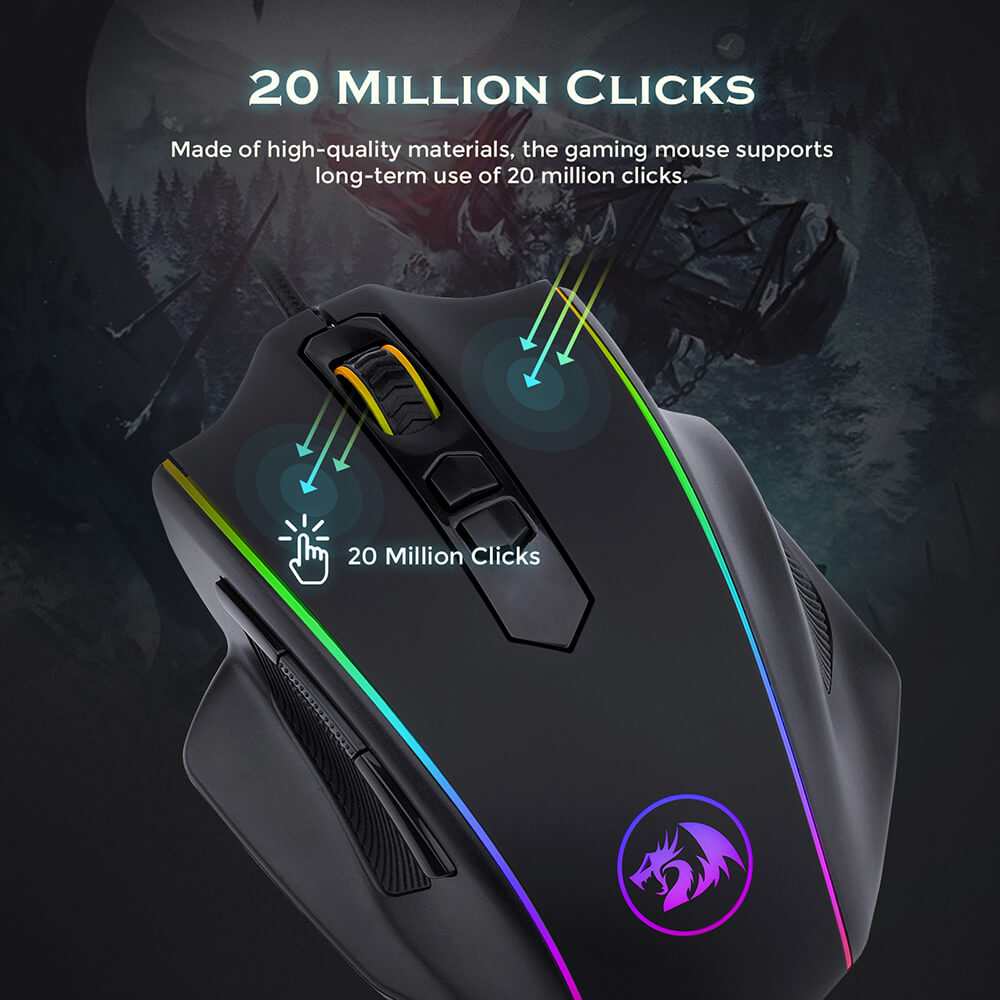 Redragon M720-RGB Vampire Wired Gaming Mouse, 10000 DPI, 7 Buttons Programmable, Built-in Weight Tuning - Black