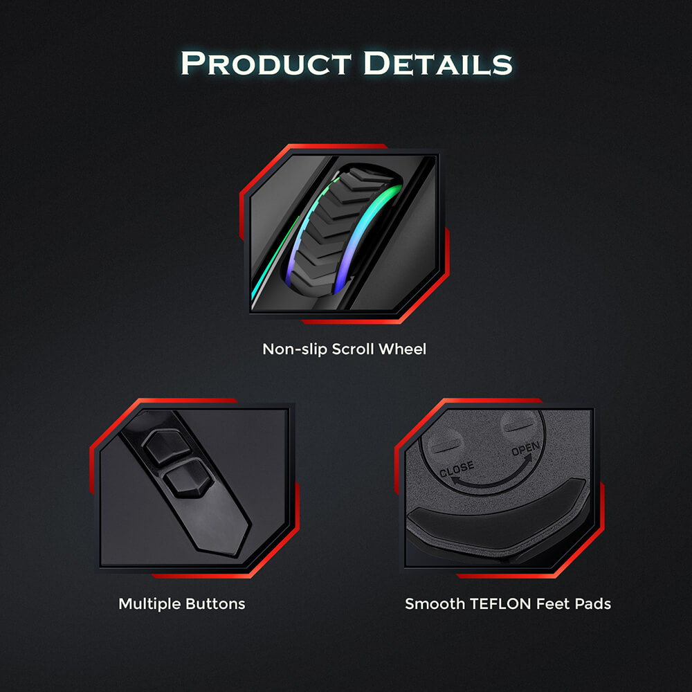 Redragon M720-RGB Vampire Wired Gaming Mouse, 10000 DPI, 7 Buttons Programmable, Built-in Weight Tuning - Black