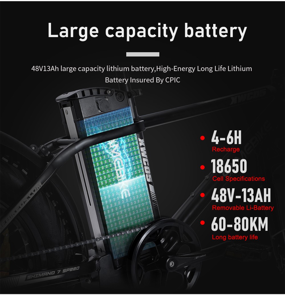 SAMEBIKE XWC05 Electric Mountain Bike 20*4.0 Inch Fat Tire 750W Brushless Geared Motor 35Km/h Max Speed 48V 13Ah Battery 80KM Range Shimano 7-Speed Double Disc Brake - Silver 18 SAMEBIKE XWC05 Electric Mountain Bike 20'' Tire 750W Brushless Geared Motor 13Ah Battery 35km/h Max Speed - Silver