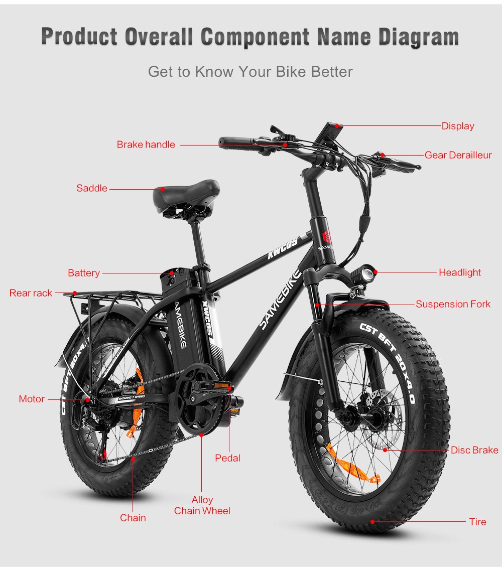 SAMEBIKE XWC05 Electric Mountain Bike 20*4.0 Inch Fat Tire 750W Brushless Geared Motor 35Km/h Max Speed 48V 13Ah Battery 80KM Range Shimano 7-Speed Double Disc Brake - Silver 23 SAMEBIKE XWC05 Electric Mountain Bike 20'' Tire 750W Brushless Geared Motor 13Ah Battery 35km/h Max Speed - Silver