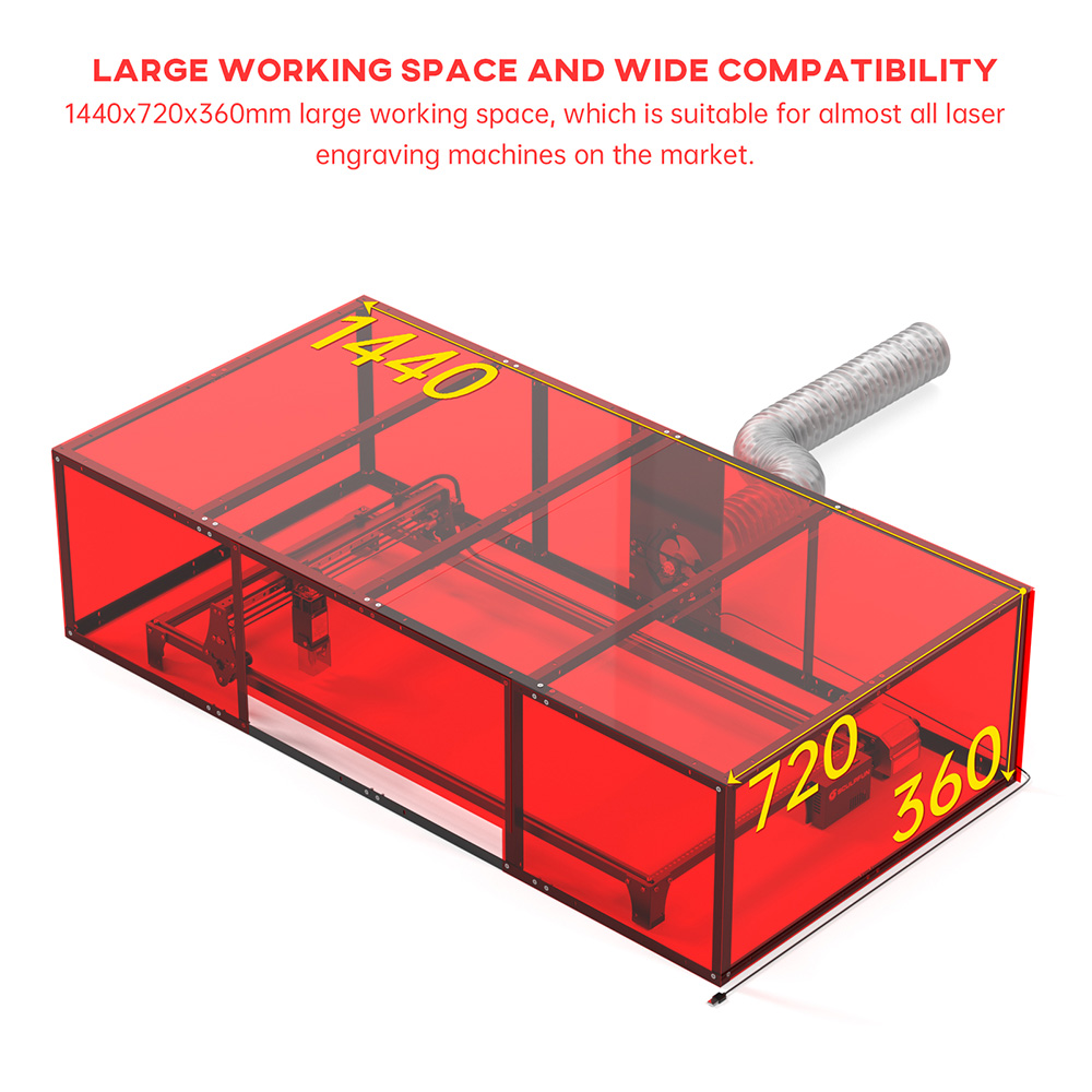 SCULPFUN 1440x720x360mm Laser Engraving Machine Enclosure, Smoke Exhaust Box - Red