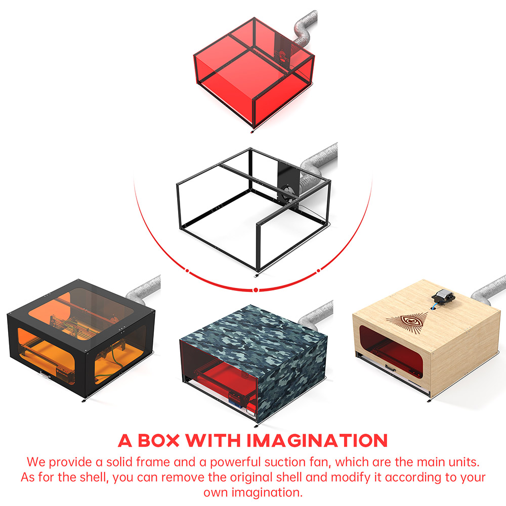 SCULPFUN 720x720x360mm Laser Engraving Machine Enclosure, Smoke Exhaust Box - Red