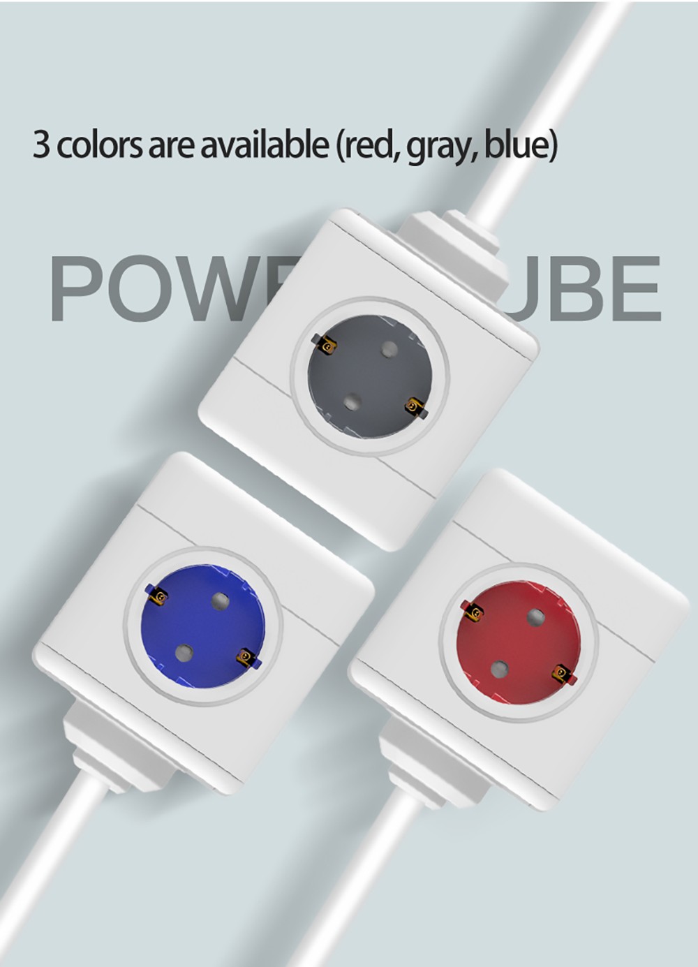 Sopend E02C Powercube Cordless Power Strip Socket with Switch, EU Plug, 3 USB Ports, 4 Outlets - Grey and White