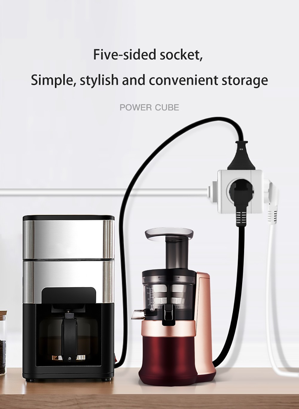 Sopend E04C Powercube Power Strip Socket with Switch, EU Plug, 1.5m Extension Cord, 2 USB-A Ports, 1 USB-C Port - Grey and White