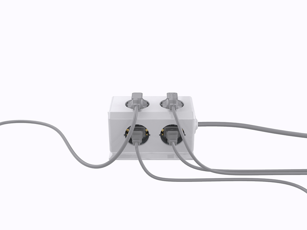 Sopend E08 Powercube Tower Power Strip Socket with Switch, EU Plug, 1.5m Extension Cord, 4 USB Ports, 6 Outlet - Grey